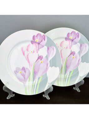 Mikasa Spring Crocus Dinner Plate Set of 2 Pink & Purple Floral, c.1984-87 Japan